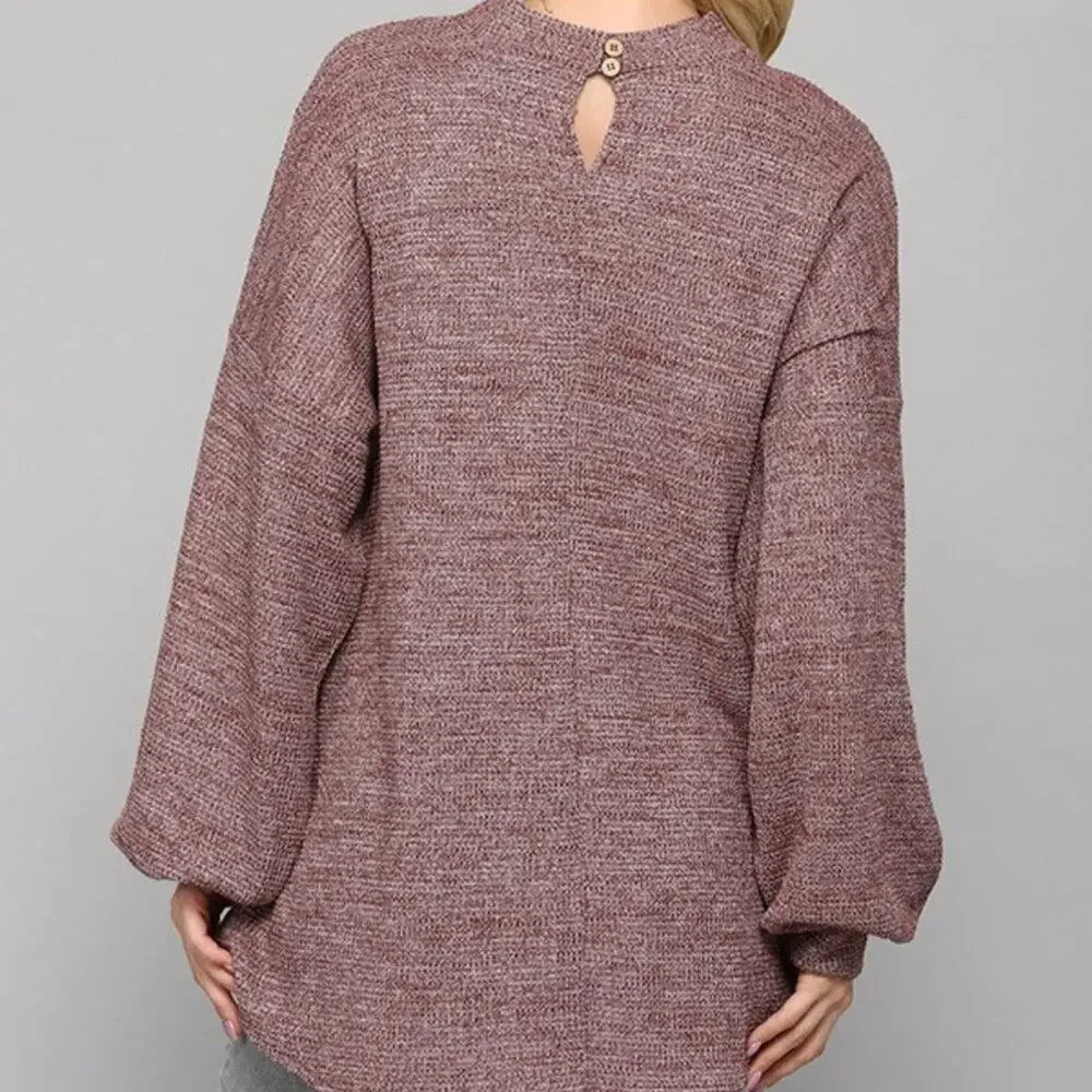 NWT Gigio Shirt Tunic Medium Long Sleeve Two Tone Waffle Knit Front Tie Top - Picture 3 of 4